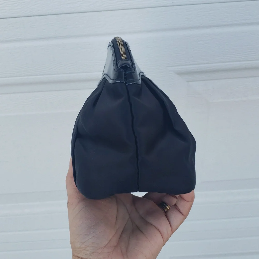 Dior Parfums Patent Leather Trim Satin Cosmetic Organizer Pouch Black Luxury